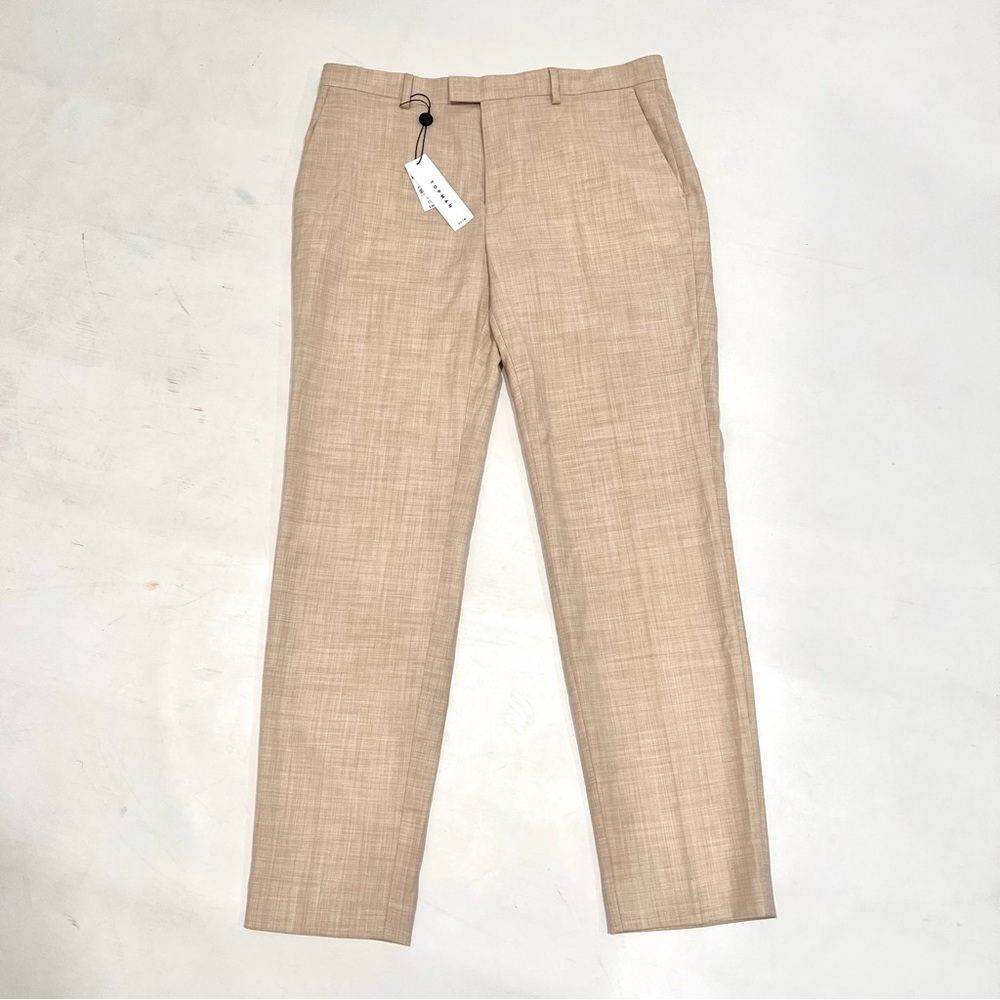 NWT Topman Slim Trouser Dress Pants 34x30 Slim Stretch Tan Beige